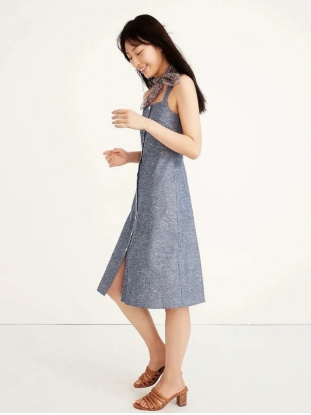 Madewell Chambray Tank Button-Front Cotton Cottagecore Midi Dress Size 2 - Picture 2 of 7